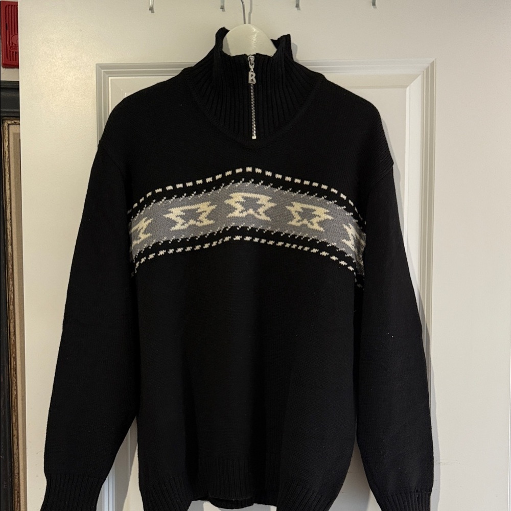 Men's Bogner Black and Gray Zip-Up Ski Sweater